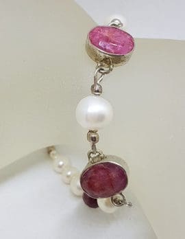 Sterling Silver Ruby and Pearl Bracelet