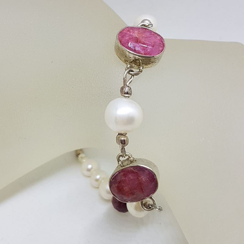 Sterling Silver Ruby and Pearl Bracelet