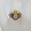 9ct Yellow Gold Multi-Coloured Gemstone Ring - Pink Tourmaline, Topaz, Peridot, Amethyst and Seed Pearl