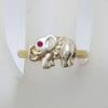 9ct Yellow & White Gold Natural Ruby & Diamond Elephant Ring