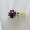 18ct Yellow Gold Oval Cabochon Garnet with Diamond Ring - Antique / Vintage