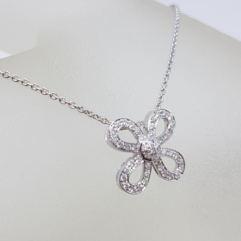 9ct White Gold Bow Diamond Pendant on 9ct Chain