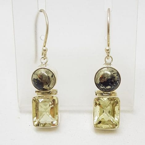 Sterling Silver Rectangular Apache Gold with Rectangular Citrine Drop Earrings