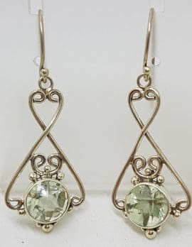 Sterling Silver Green Amethyst / Prasiolite Ornate Earrings