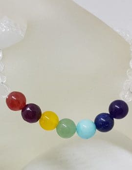 Multi-Coloured Chakra Beads with Quartz Necklace and Sterling Silver Clasp