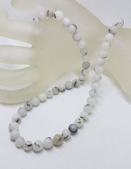 Tourmalinated Quartz Bead Necklace with Sterling Silver Clasp