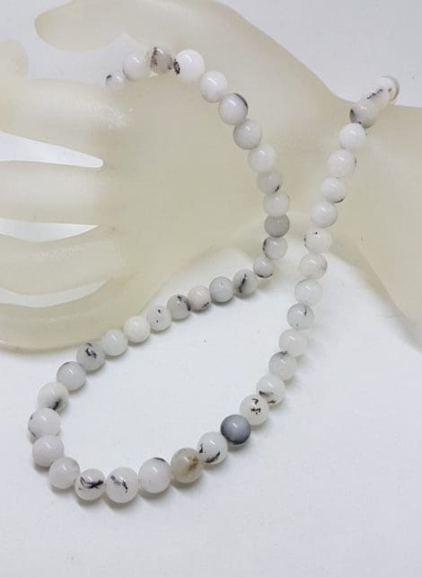 Tourmalinated Quartz Bead Necklace with Sterling Silver Clasp