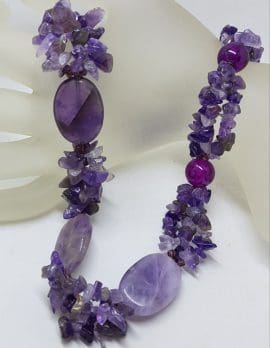 Chunky Freeform Amethyst Bead Necklace with Sterling Silver Clasp