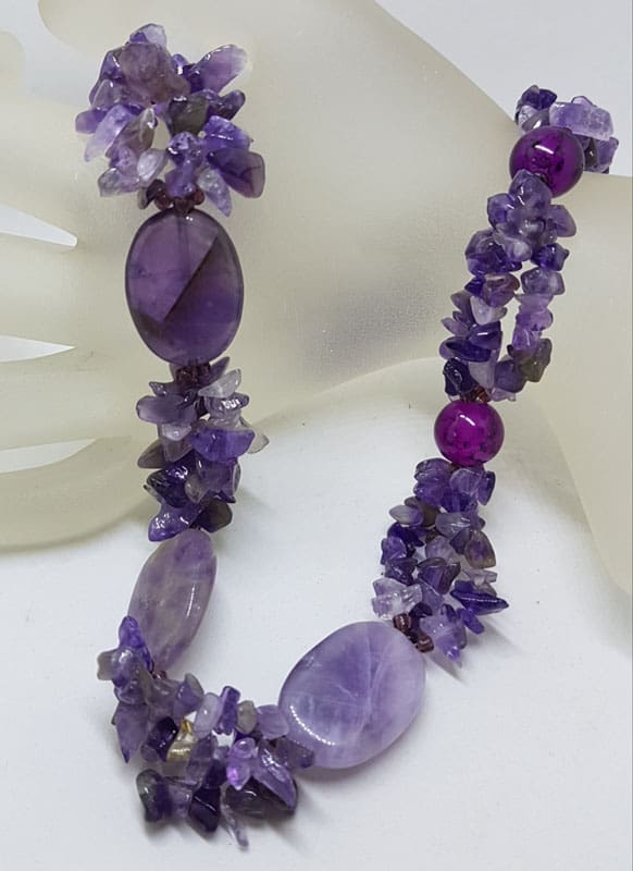 Chunky Freeform Amethyst Bead Necklace with Sterling Silver Clasp Chunky Freeform Amethyst Bead Necklace with Sterling Silver Clasp