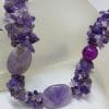 Chunky Freeform Amethyst Bead Necklace with Sterling Silver Clasp