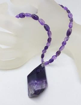Chunky Amethyst Long Bead Necklace