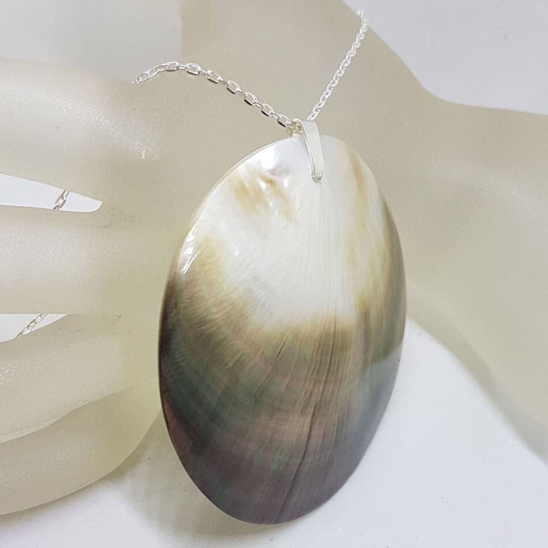 Sterling Silver Large Round Mother of Pearl Pendant on Silver Chain Sterling Silver Large Round Mother of Pearl Pendant on Silver Chain
