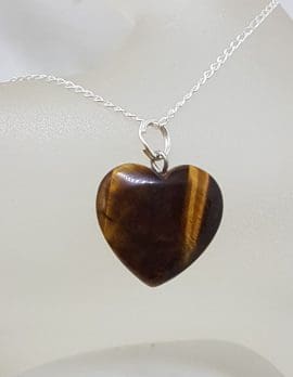 Sterling Silver Tiger Eye Heart Pendant on Silver Chain