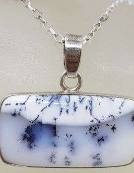 Sterling Silver Dendritic Agate Large Rectangular Pendant on Silver Chain