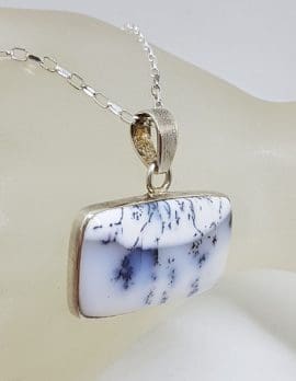 Sterling Silver Dendritic Agate Large Rectangular Pendant on Silver Chain