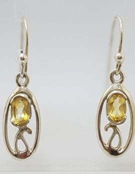 Sterling Silver Citrine Oval Ornate Drop Earrings