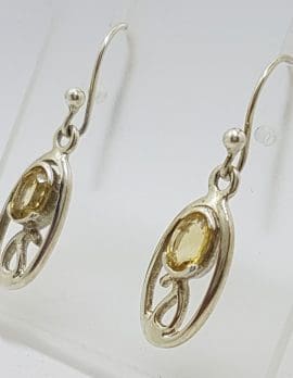 Sterling Silver Citrine Oval Ornate Drop Earrings