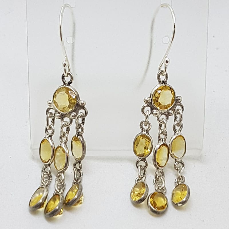 Sterling Silver Citrine Long Tassel Chandelier Drop Earrings