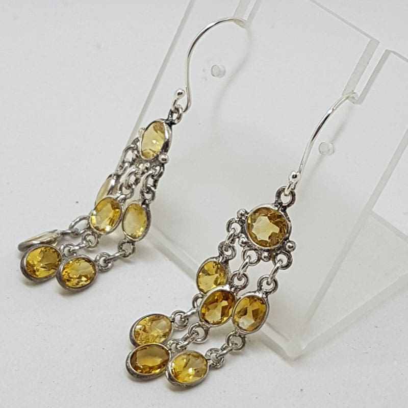 Sterling Silver Citrine Long Tassel Chandelier Drop Earrings