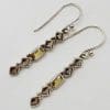 Sterling Silver Citrine Rectangular with Square Smokey Quartz Long Drop Earrings