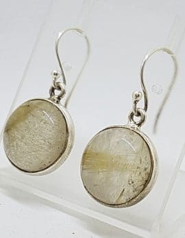 Sterling Silver Rutilated Quartz Round Drop Earrings