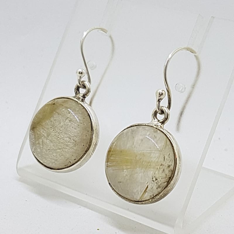 Sterling Silver Rutilated Quartz Round Drop Earrings