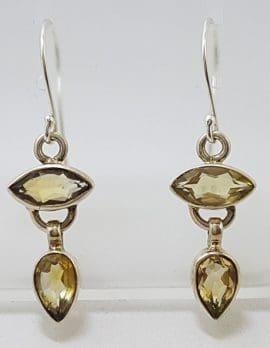 Sterling Silver Citrine Marquis and Teardrop / Pear Shape Drop Earrings