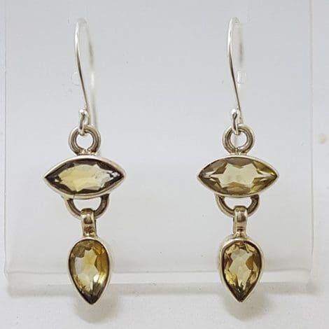 Sterling Silver Citrine Marquis and Teardrop / Pear Shape Drop Earrings