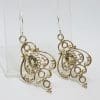 Sterling Silver Citrine Large and Long Ornate Filigree Drop Earrings