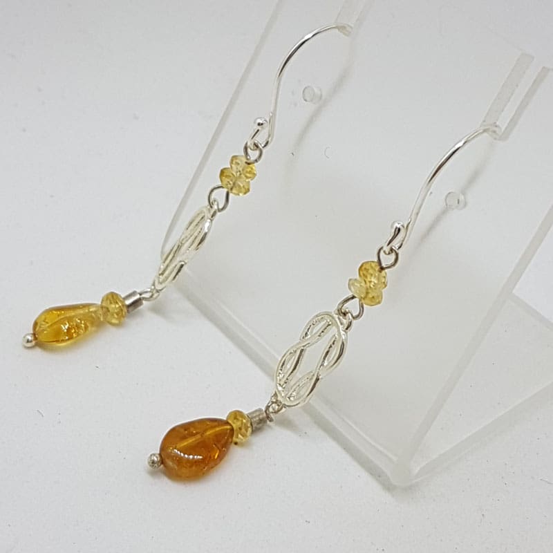 Sterling Silver Citrine Bead Twist Drop Earrings