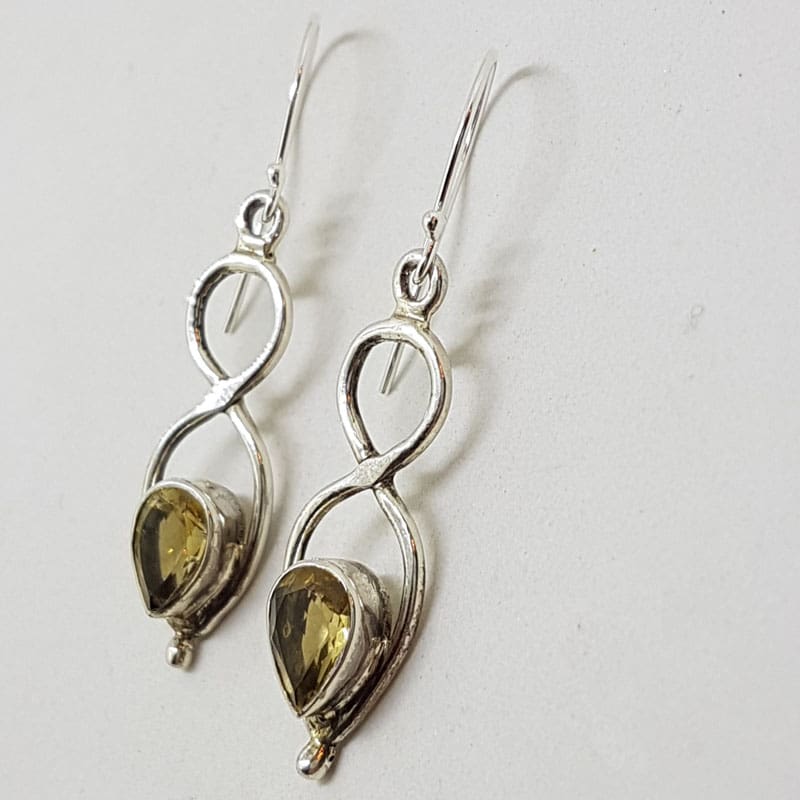 Sterling Silver Citrine Teardrop / Pear Shape Twist Drop Earrings Sterling Silver Citrine Teardrop / Pear Shape Twist Drop Earrings