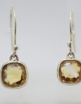 Sterling Silver Citrine Square Drop Earrings