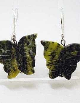 Sterling Silver Carved Gemstone Butterfly Drop Earrings