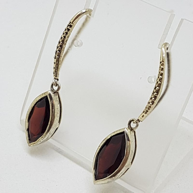 Sterling Silver Marquis Garnet Curve Drop Earrings