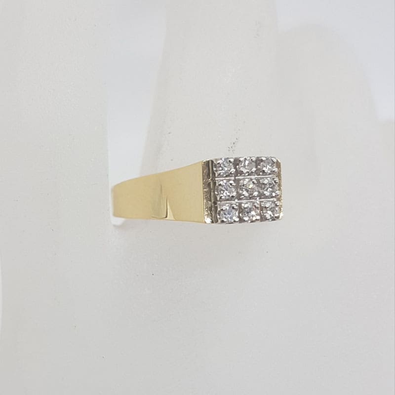 18ct Yellow Gold 9 Diamond Square Cluster Engagement Ring / Dress Ring - Vintage / Antique
