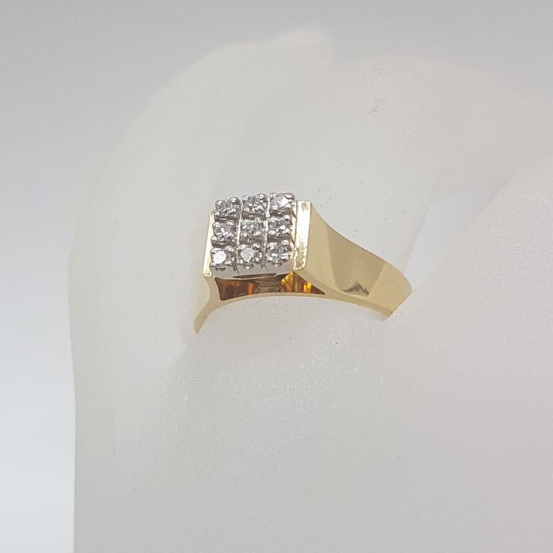 18ct Yellow Gold 9 Diamond Square Cluster Engagement Ring / Dress Ring - Vintage / Antique
