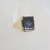 9ct Yellow Gold Rectangular Onyx with Cubic Zirconia Centre Gents Ring