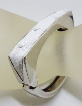 Sterling Silver Heavy Ostrich Leather White Rectangular Hinged Bangle - Unique