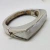 Sterling Silver Heavy Ostrich Leather White Rectangular Hinged Bangle - Unique