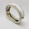 Sterling Silver Heavy Ostrich Leather White Oval Hinged Bangle - Unique