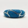 Sterling Silver Heavy Ostrich Leather Blue Oval Hinged Bangle with Wave Motif - Unique