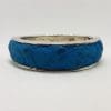 Sterling Silver Heavy Ostrich Leather Blue Oval Hinged Bangle - Unique