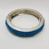 Sterling Silver Heavy Ostrich Leather Blue Oval Hinged Bangle - Unique