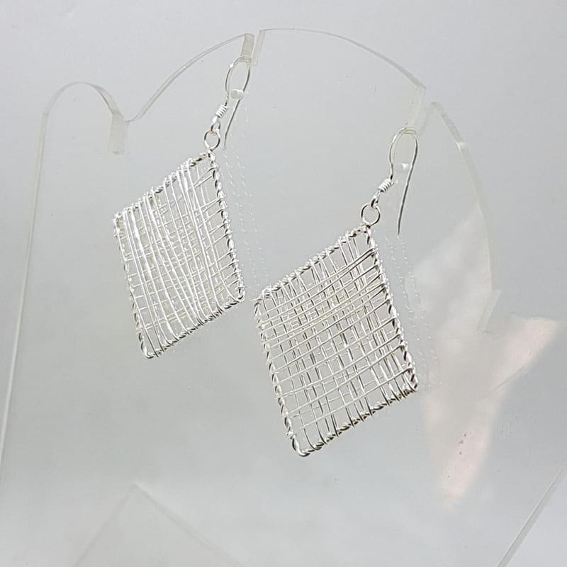 Sterling Silver Ornate Filigree Long Lattice Large Square Drop Earrings