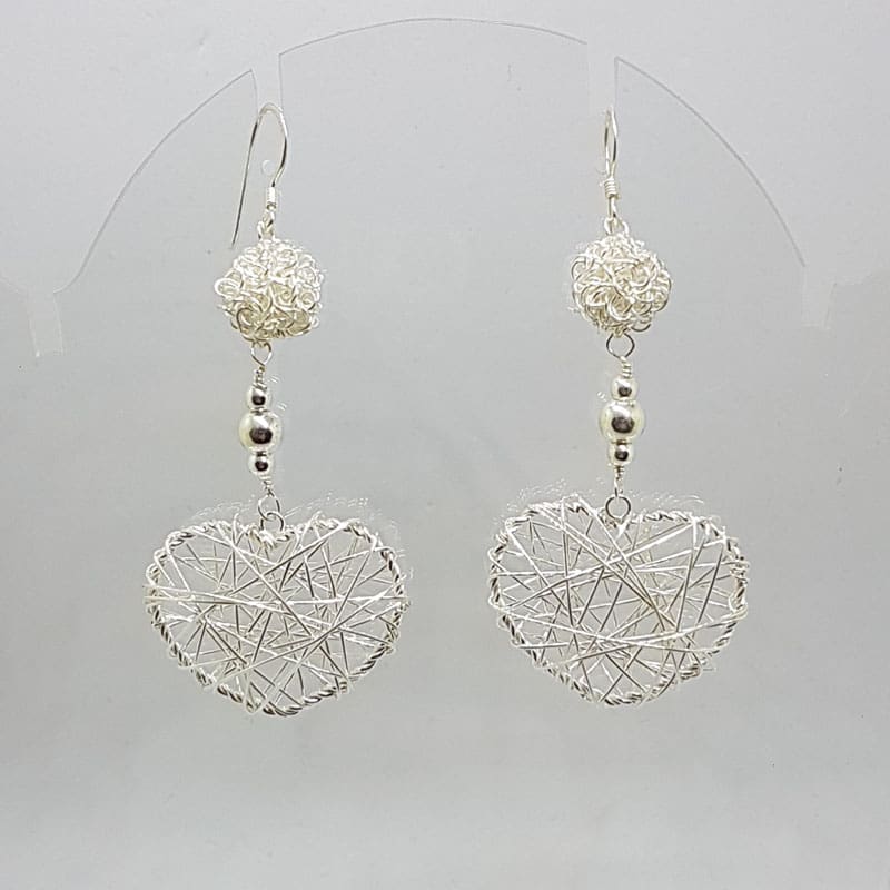 Sterling Silver Large Heart Drop Earrings