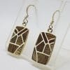 Sterling Silver Wood / Timber Drop Earrings - Rectangular Shape - Available in different wood colours