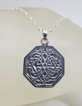 Sterling Silver Celtic Knots Octagonal Pendant on Silver Chain