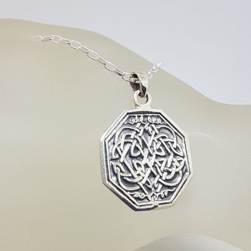 Sterling Silver Celtic Knots Octagonal Pendant on Silver Chain