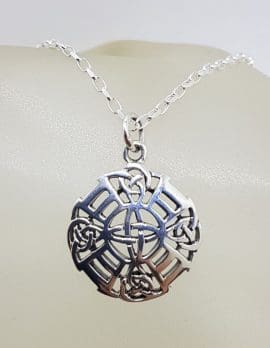 Sterling Silver Celtic Knots Ornate Pendant on Silver Chain