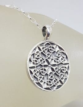 Sterling Silver Celtic Knots Round Disc Pendant on Silver Chain
